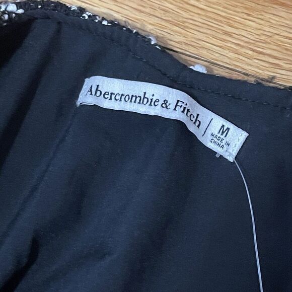 ABERCROMBIE & FITCH Tweed Mini Dress Medium Black Tan NEW Babydoll Retro Casual - Picture 4 of 8